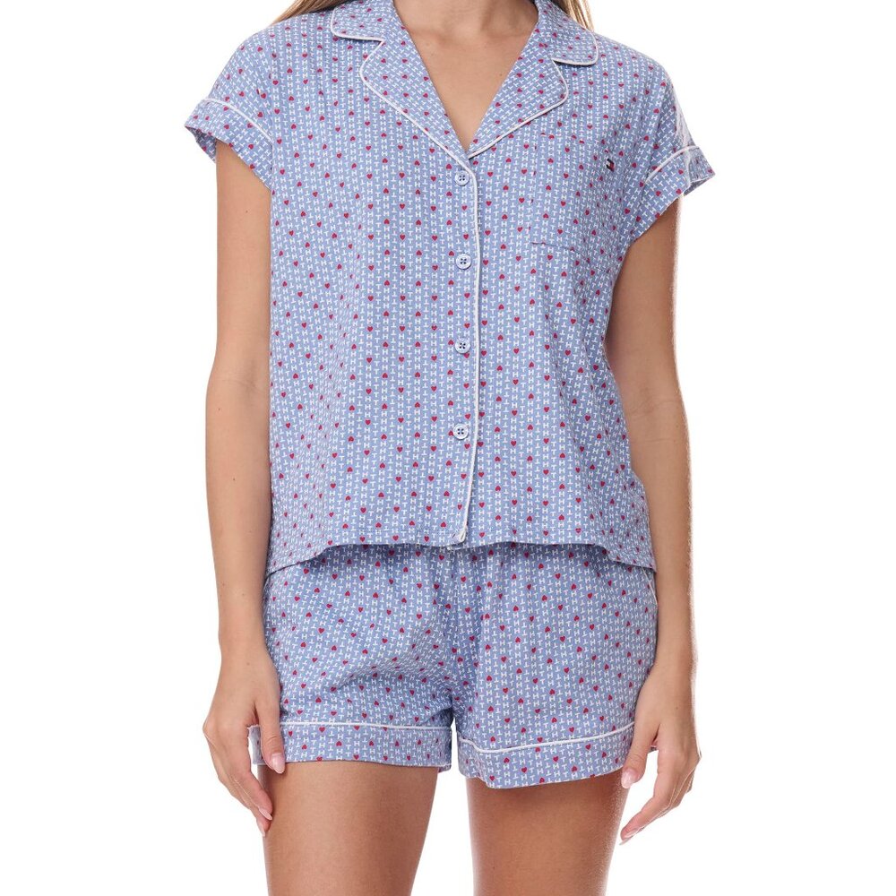 Cotton Polyester Pajama Set Classic Chic Sleepwear Lounge Wear Button Up Top